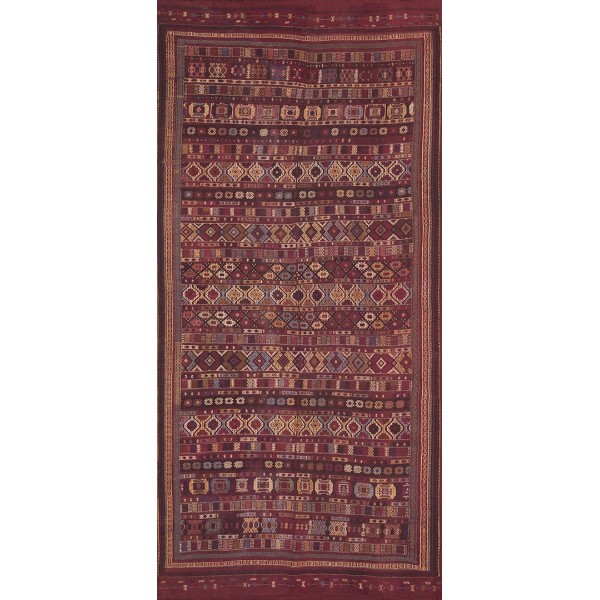 19th Century Caucasian Silk & Wool Verneh Flat-Weave Carpet 